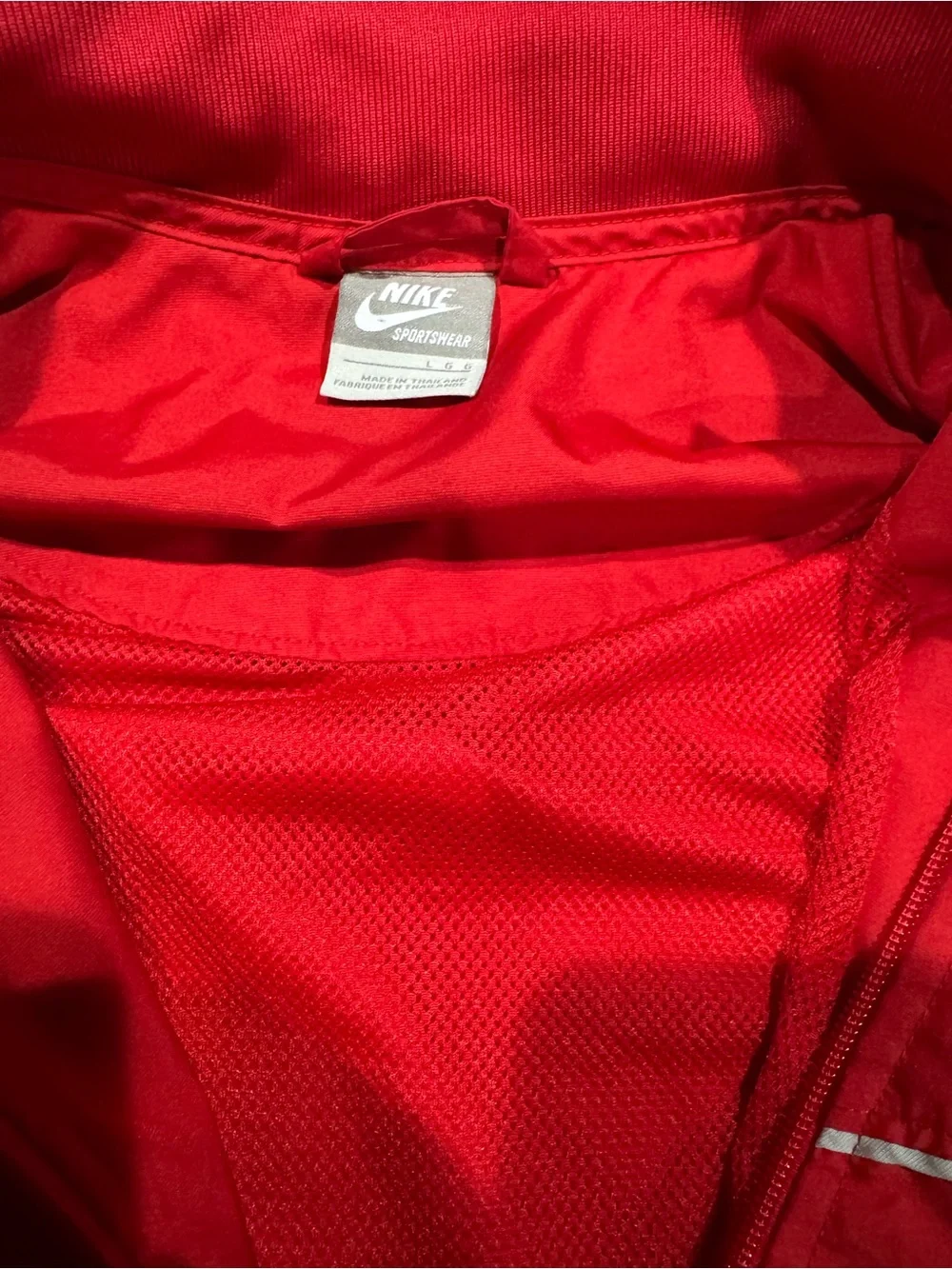 Nike Red Athletic Track Jacket with White Swoosh Size Large